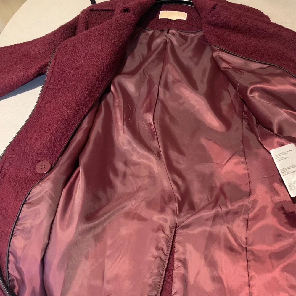 NWOT Michael Kors Burgundy Lined Wool Coat sz 8